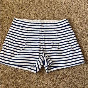 Pleated Navy Striped High Rise Shorts - 00